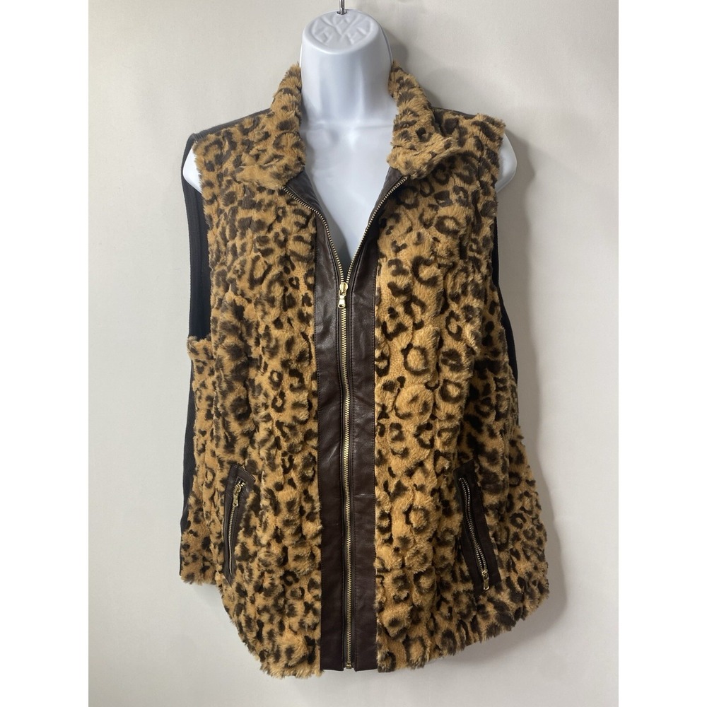 Chicos‎ Womens Cheetah Print Vest Size 2 Mob Wife Going Out Warm & Cozy Rocker